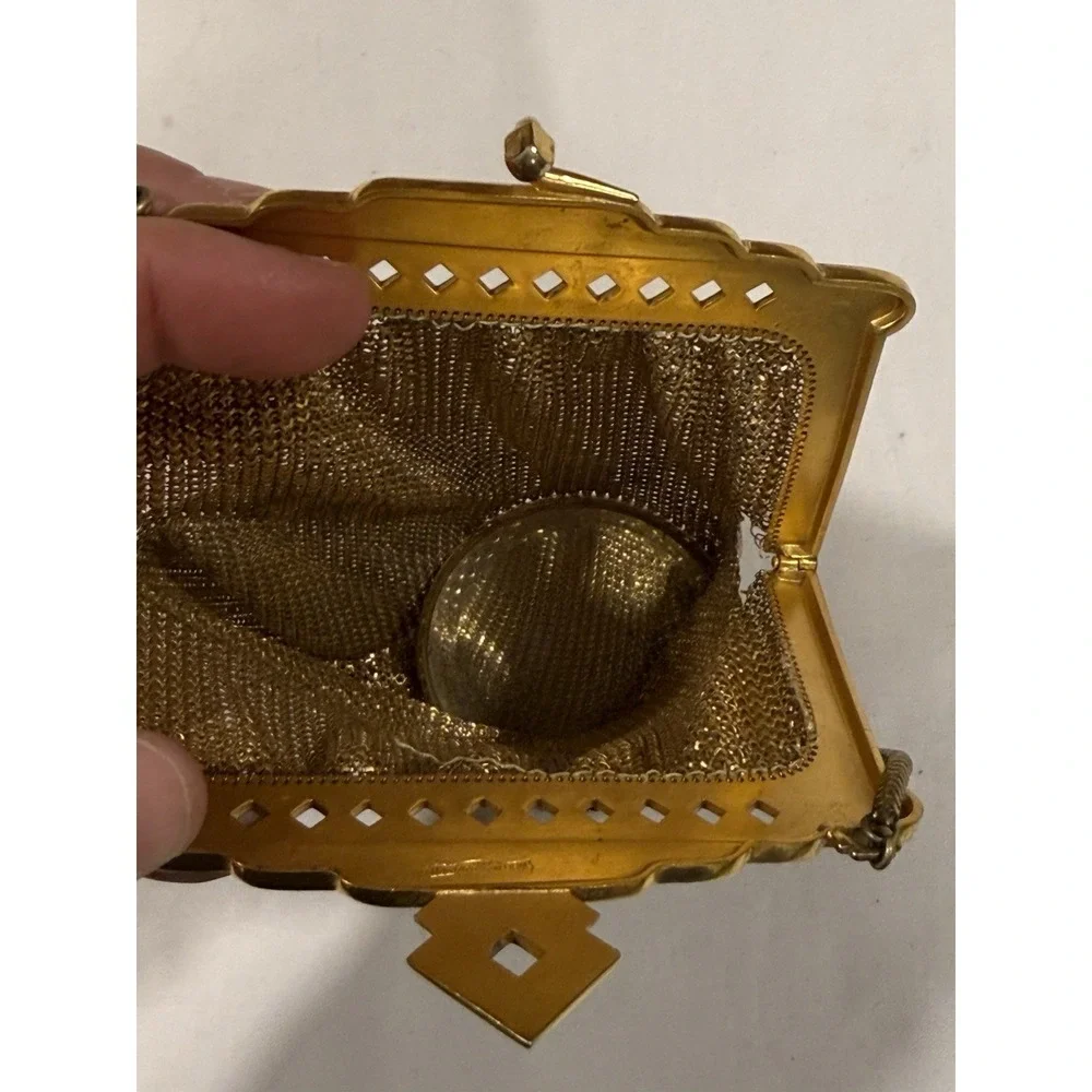 Antique Whiting and Davis Art Deco Enamel Mesh Purse Flapper Bag W/ Mirror